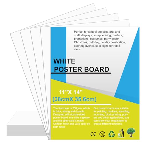Image of 30 Pcs Poster Board 11 inch x 14 inch White Paper Bulk ROOKEA 250GSM Vision Boards Poster Paper for School Arts Craft Projects Drawing Display Office Vision Supplies