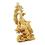 LOLIPPYY Guanyin Bodhisattva Holzskulptur Feng Shui Tempeldekoration Handgefertigte Holzfigur für Haus Büro Meditationsraum