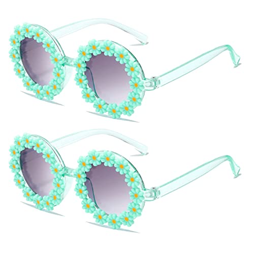 2PCS Round Flower Sunglasses for Girls White Flower Shaped Cute Glasses UV 400 Protection Outdoor Beach Girl Boy
