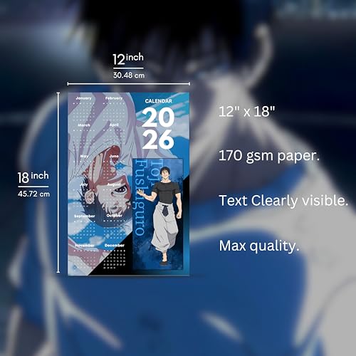 Image of 2026 Anime Wall Calendar 12 x 18 Inch | Toji Inspired Theme | Aesthetic Anime Poster Calendar | Room & Wall Decoration | Premium Print