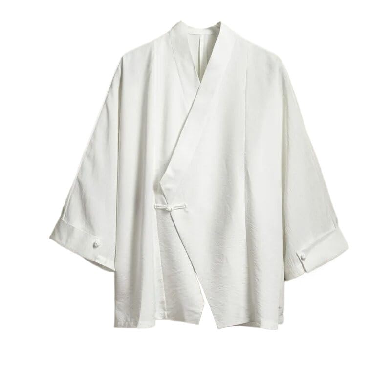 Men's Kimono Shirts Men Solid Color Linen Shirt Casual Open Stitch Shirt Male Kimono Jacket