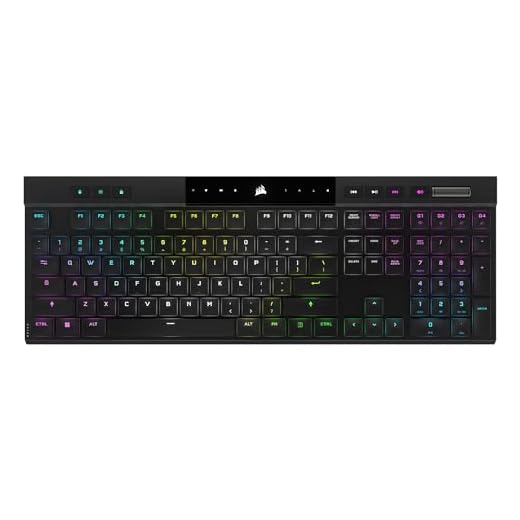 Corsair K100 AIR Wireless RGB Mechanical Gaming Keyboard - Ultra-Thin, Sub-1ms Slipstream , Low-Latency Bluetooth, Cherry MX Ultra Low Profile Keyswitches - NA Layout, QWERTY - Black