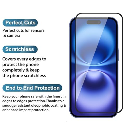 Image of Tempered Glass Screen Protector Compatible for iPhone 16 with Edge-to-Edge Protector and Easy Installation Kit, Pack of 1, Black