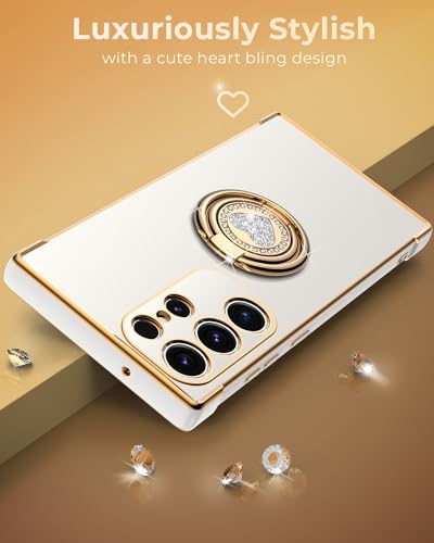 Image of XYZ for Galaxy S23 Ultra Case with Stand, for Samsung Galaxy S23 Ultra Case with Double Ring, Women Girls Bling Luxury Protective Phone Case Heart for Samsung S23 Ultra, White