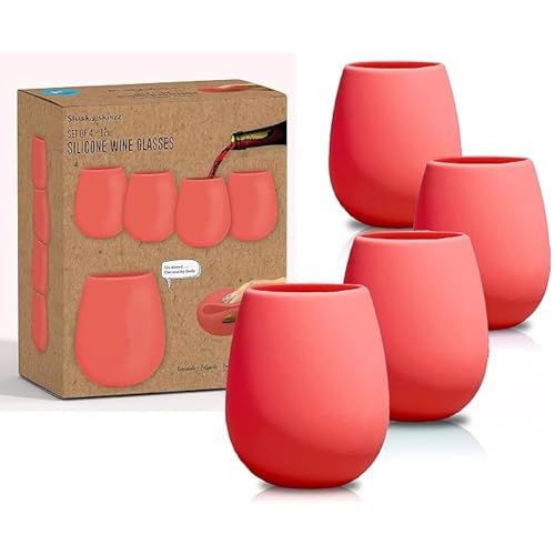 Sili Wraps Unbreakable Silicone Wine Glasses | Set of 4-12oz | BPA-Free | Stemless Outdoor Wine Cups...