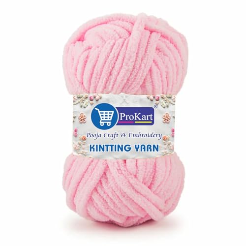 Image of ProKart Premium Blankie Wool, Plush & Cuddly, Chenille Yarn Supersoft Hand Knitting Wool Ball | Blanket Thick /Mottu Yarn Ball Suitable for Hand Knitting and Crocheting (Baby Pink, 100gms x 4 Pack)