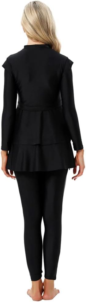 Muslim Swimsuits for Women Long Sleeve Built-in Bra Swimming Tops + Swimming Pants + Hijab Burkini Full Cover Swimwear