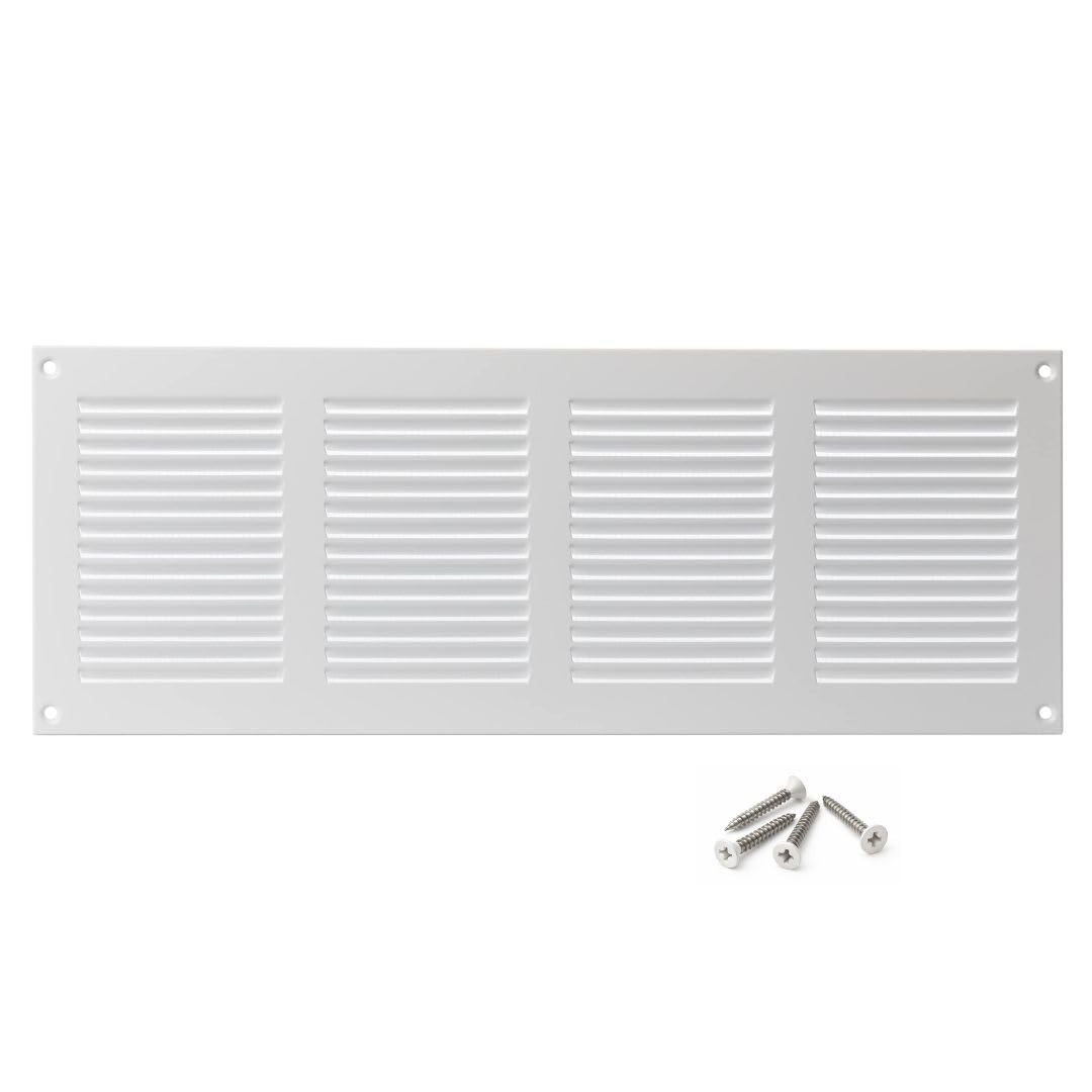 400x150mm / 16x6 inch White Metal Ventilation Grille with Flyscreen - Air Vent Cover