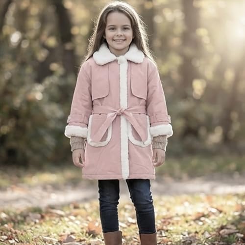 Bold N Elegant Girl 3/4th Sleeve Winter Party Overcoat Warm Long Quilted Fur Coat Jacket for 5 to 10 Year Girls (IN, Age, 7 Years, 8 Years, Pink) - Image 3 thumbnail