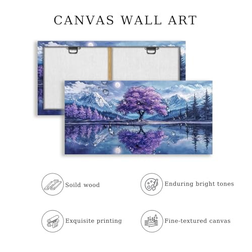 SERIMINO Tree of Life Large Wall Art, Fantasy Landscape Wall Decor, Purple Trees Canvas Painting, Snow Mountain Lake Modern Decor Prints, Moonlit Night Pictures Home Decor Living Room20 X40