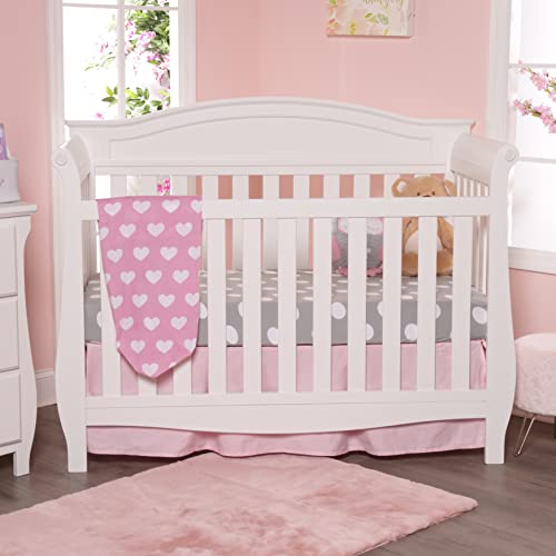 Image of 2 Pack Fitted Crib Sheets for Girls in 100% Jersey Knit Cotton - Baby Girl Crib Mattress Sheets in Pink and Purple Heart and Polka Dot Designs by Everyday Kids; Sweet Baby Girl Nursery Theme