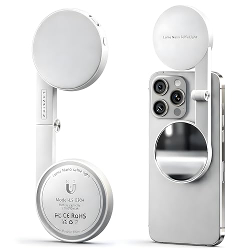 Image of Lapster Luma Nano Magnetic Selfie Ring Light with Makeup Mirror, 3 Color Modes, 360 Rotatable, Type-C Rechargeable, for Phone, Laptops, Tablets & Other Gadgets
