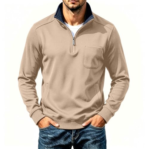 Men's Long Sleeve Shirts Fleece Lined Textured Casual Half Zip Pullover - image 6