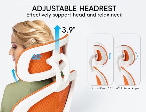 Image of TRALT Office Chair - Ergonomic Office Chair with Back Support, Home Office Desk Chairs, 330lbs Wide Seat Big and Tall Office Chairs with Headrest, Comfy Desk Chairs (Orange)