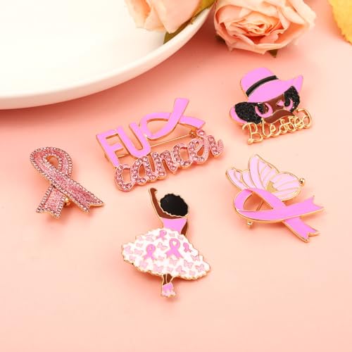 Image of Breast Cancer Awareness Pins for Women Enamel Pink Ribbon Lapel Pins Fight Breast Cancer Brooches Heart Hope Butterfly Brooch Pins Breast Cancer Awareness Jewelry Accessories Outfits