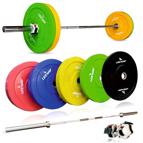 Leeway Olympic Weight Combo 30kg Set | Color Bumper Plates + Otis 7.2ft Olympic Barbell | Rubber...