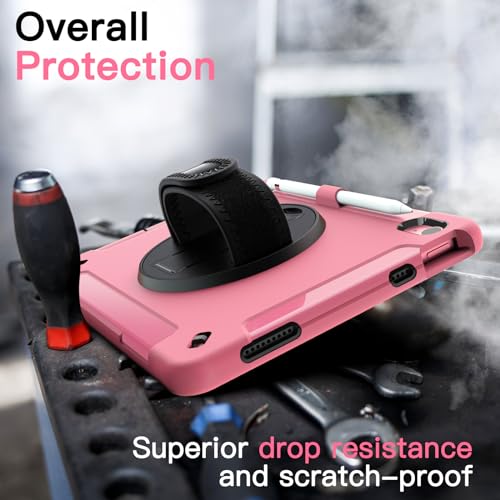 Image of JETech Cover Case for iPad (A16) 11th /10th Generation (2025 /2022) with Built-in Screen Protector, Protective Shockproof Rugged Tablet Cover, 360 Degree Rotating Hand Strap Stand (Pink)
