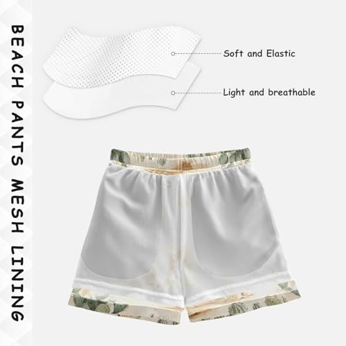 Pigsaly Boys' Swim Board Shorts Watercolor Green Cacti Desert Llama Brown Alpacas Boy's Swim Trunks Kids Swimwear 3T4