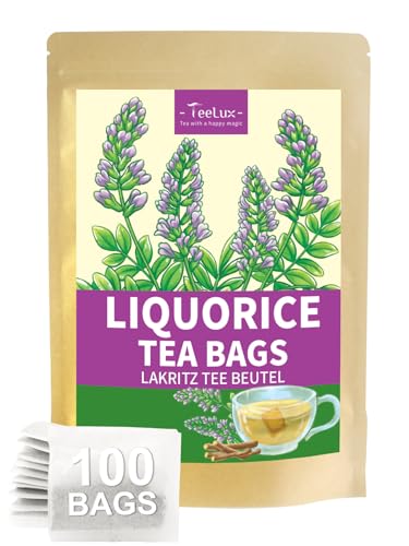 TeeLux Liquorice Tea Bags 100 Count Pure Natural Liquorice Roots Sweet Herbal Tea Caffeine Free Biodegradable Tea Bags