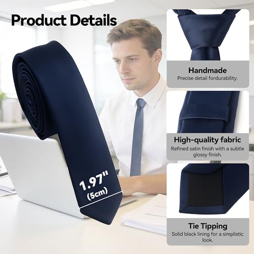 Image of Skinny Tie Men Women 2 inch (5CM) Slim Necktie Solid Thin Ties Formal