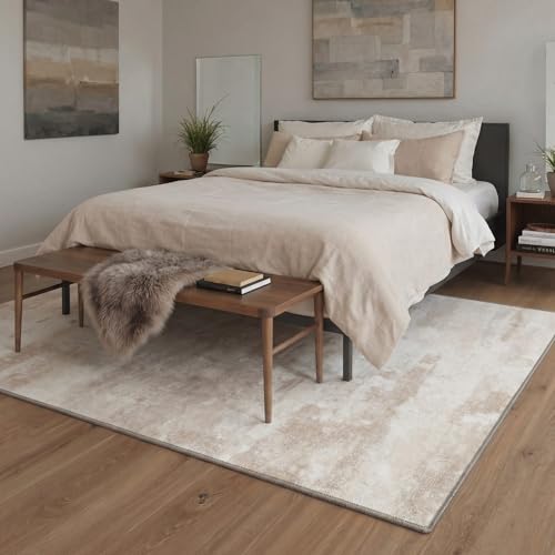 Image of BEIMO Area Rugs 8x10 for Living Room Bedroom, Modern Abstract Machine Washable Rug, Large Soft Low Pile Floor Carpet with Non Slip Backing for Dining Room, Oat Beige