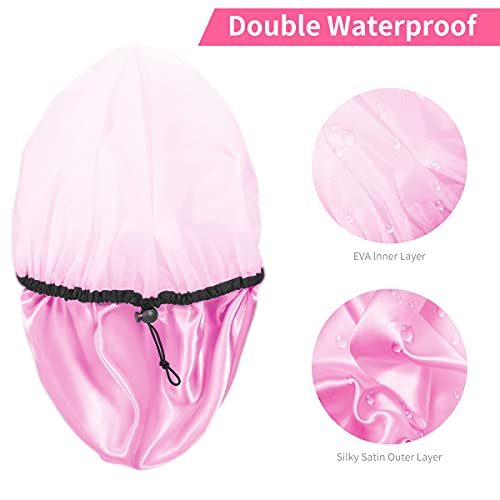 Auban Shower Cap for Women, Adjustable Reusable, Extra Large, Double-Layer Waterproof Bathing Cap, Waterproof Exterior, EVA Lining, Hair Cap for All Hair Lengths, 3 Colors