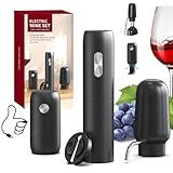 CIRCLE JOY Electric Wine Bottle Opener Set Rechargeable 5-in-1 Wine Set with Foil Cutter, Electric Wine Opener, Electric 2in-1 Wine Aerator & Pourer, Electric Vacuum Wine Stopper, Black Silver