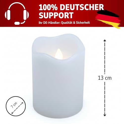 ToCi 4 x LED Kerzen Weiß Ø 7 x 13 cm – Flammenlose Echtwachskerzen mit flackerndem Licht & Timer - LED-Stumpenkerzen mit An-/Ausschalter - Batteriebetriebene Dekokerzen für Advent & Zuhause