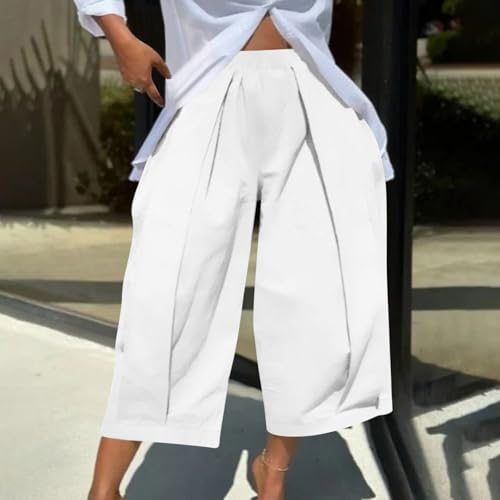 Women's Cropped Pants Wide Leg Summer Capri Pants High Waisted Baggy Casual Pants Loose Fit Travel Pants with Pockets2
