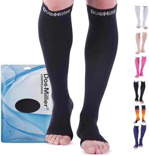 Doc Miller Open Toe Compression Socks 8-15 mmHg, Knee High Toeles...