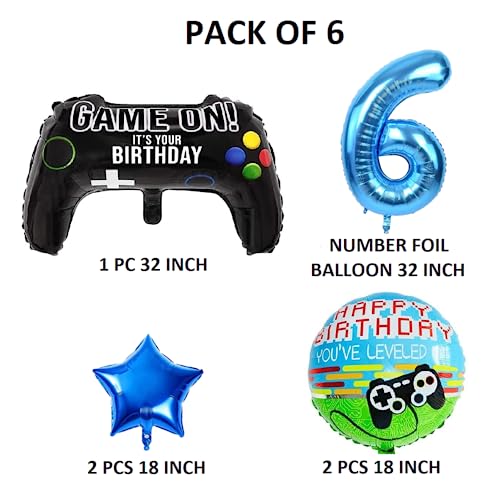 Image of 6 Pcs Game on Birthday Decoration 6th Birthday Decoration for Boys Gaming Theme Birthday Decoration Sixth Birthday Decorations Boy Game Theme Balloons (Pack of 6, Multicolor)