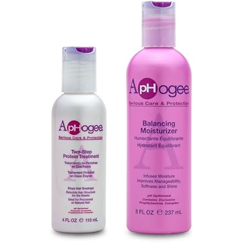 Aphogee Hair Care Double Bundle – Two-Step Protein Treatment (4 fl oz) & Balancing Moisturizer (8 fl oz)
