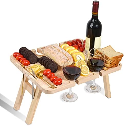 Cxshimi Updated Portable Picnic Table,Outdoor Wine Foldable Wooden Picnic Tables for Charcuterie,Cheese,Champagne,Snack for Romantic Dinners,Beach,Camping,Concerts at Park,Perfect for Gift
