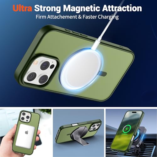 Image of SUPFINE Magnetic for iPhone 16 Pro Max Case (Compatible with MagSafe) (Military Grade Drop Protection) Slim Translucent Matte Shockproof with Anti-Fingerprint Phone Case, Cangling Green