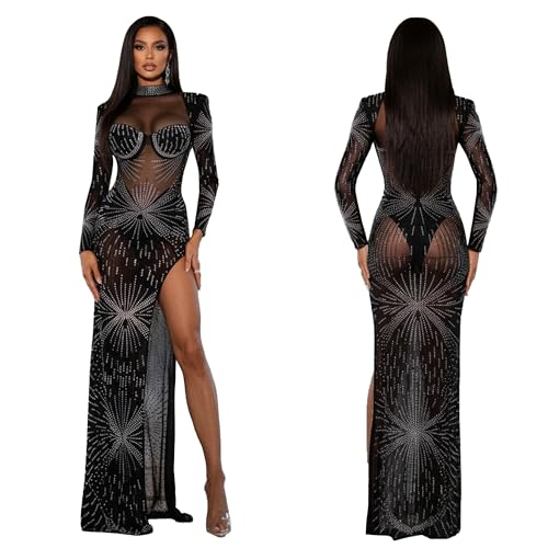 Image of Nagfar Women Rhinestone Sequin Birthday Party Sexy New Year Formal Dress