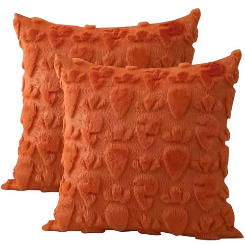 18x18 inch Easter Pillow Covers Set of 2 Easter Decoration Orange Carrot Soft Plush Faux Fur Jacquard Throw Pillows for Bedroom Sofa Holiday Festivals Home Decor Spring Decor for Home (orange)