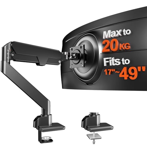 Monitor Halterung 17-49 Zoll für Flat/Curved Monitor Premium Aluminium Bildschirmhalterung Neigbar & Schwenkbar VESA 75/100 mm Max 20 KG Ergonomischer Monitor Arm Schwarz