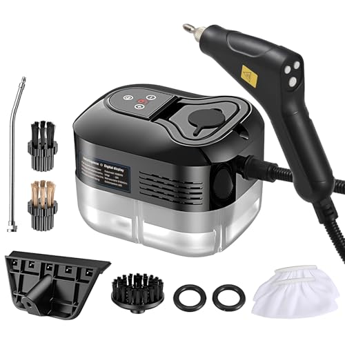 Irishom Handheld Multi-surface Steam Cleaner with 6pcs Accessories, Touch Screen 6 Levels Adjustable 105?/221? Deep Cleaning Steamer with Portable Handle 1200ml/40.5oz Water Tank