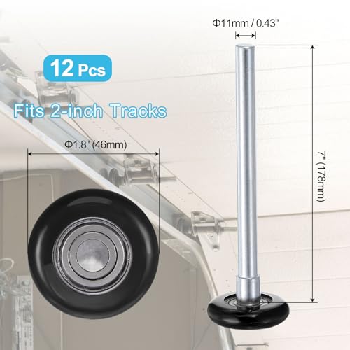 QUARKZMAN 12 Stück 1,8 Nylon Garagentorrollen für 2 Garagenbahn, 7 lange Stiele leise Garagentorrollen, 6200zz Präzisionslager mit 8 Kugeln, schwarz