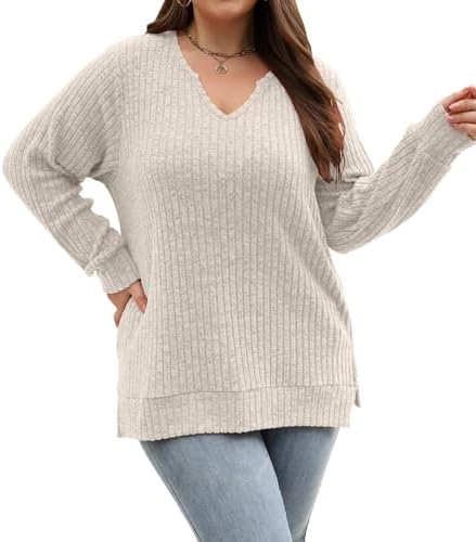 Gloria&Sarah Women’s Casual Long Sleeve V Neck Lightweight Knitted Sweaters Loose Fit Plus Size Tunic Tops L-4XL Gloria&Sarah Women’s Casual Long Sleeve V Neck Lightweight Knitted Sweaters Loose Fit Plus Size Tunic Tops L-4XL