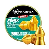Harpex Fenix Gold .22 Cal Airgun Pellets – 13.1 Grain Pointed Head – Premium Coated Lead Pellets – High Accuracy for Target Shooting, Training & Consistent Performance - 250 Count