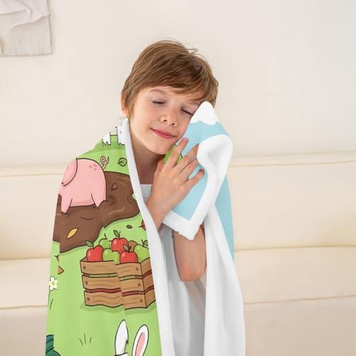Image of Feelyou Kids Farmhouse Fleece Blankets Children Boys Girls Cartoon Animal Print Throw Blanket Lovely Rabbits Sheep Horse Blanket Luxury Soft for Chair Office Plush Blankets 50 inchx60 inch