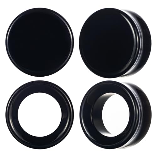 Obsidian Ear Gauges Set, 4 Pack Glossy Black Plugs & Tunnels, Mirror Polished Volcanic Stone (size 00G-1