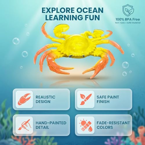 Image of ZESTHOME Aquatic Sea Animals & Fish Toys for Kids | Big Rubber Ocean Creatures Playset - Crab, Turtle, Whale, Shark, Lobster & Dolphin with Sea Grasses - BPA-Free, Non-Toxic | 6 piece