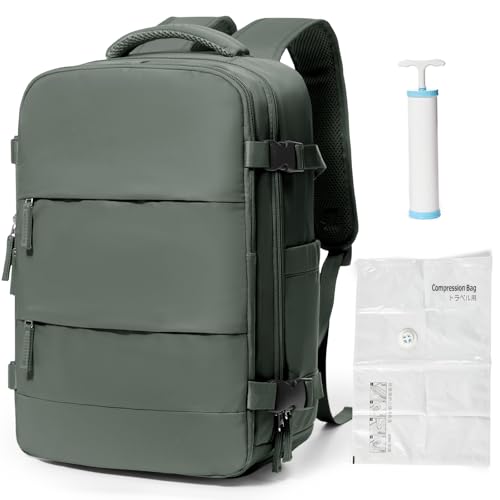 coowoz Vacuum Backpack with Pump Travel Backpack for Women Men Carry On Flight Approved Airplanes Compression Bags for Packing Personal item Travel Bag Essentials Olive Green