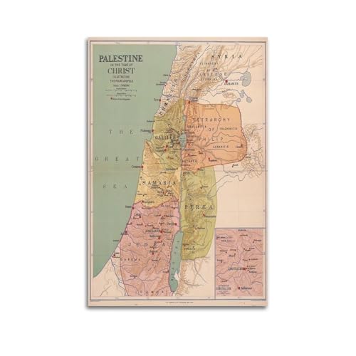 JIYAYCU Póster de mapa clásico de Palestina en el tiempo de Cristo, cuadro decorativo en lienzo, 40 x 60 cm