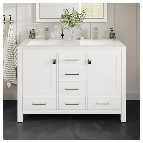Eviva London 54 in. White Double Sink Bath Vanity with Carrara Quartz Top and Undermount Porcelain Sinks