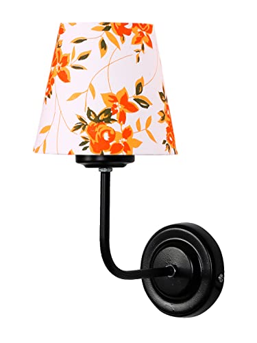 Image of Wall Sconce Wall Lamp (H-10 Inches, Orange Floral) for Living Room /Bedroom, Hall, Study, Kids Room, Home Office & Balcony Decor | Black Metal Finish, Modern Indoor Wall Night Ambient Lighting