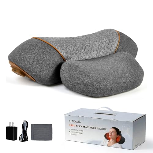 WALFITE 3-in-1 Neck Massager Pillow with Heating & Cervical Traction Ergonomic Cervical Pillow for Neck Back Shoulder Pain Relief Rechargeable Neck Pillow (Dark Gray)