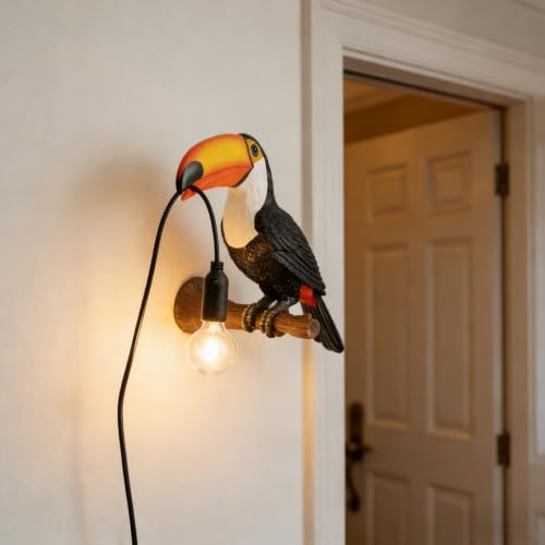 Image of NorDiem Right Toucan Plug-in Wall Sconce,Resin Bird E12 Bulb,Boho Decor